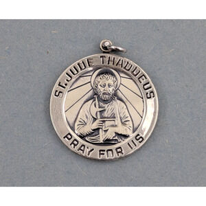 Vintage Sterling Silver Saint Jude Thaddeus Medal Pendant Charm by Anson 22mm